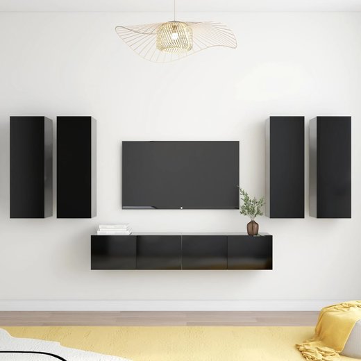 6-tlg. TV-Schrank-Set Schwarz Spanplatte