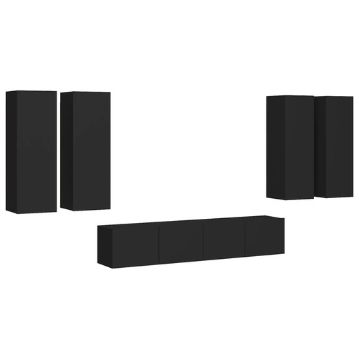 6-tlg. TV-Schrank-Set Schwarz Spanplatte