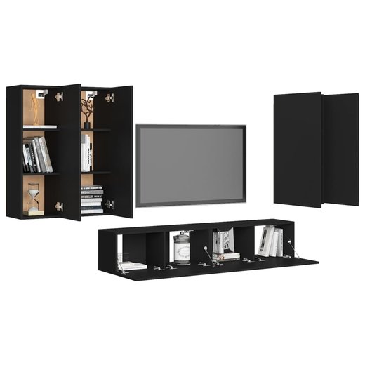 6-tlg. TV-Schrank-Set Schwarz Spanplatte