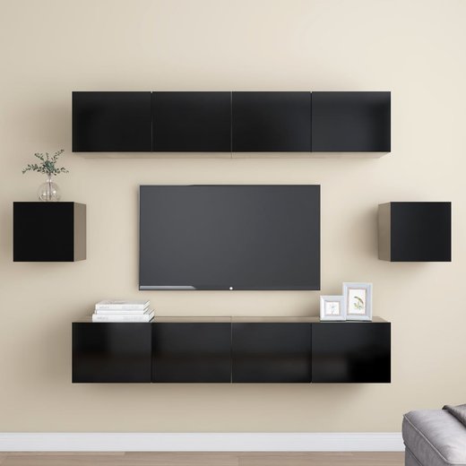 6-tlg. TV-Schrank-Set Schwarz Spanplatte