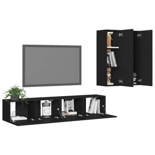 4-tlg. TV-Schrank-Set Schwarz Spanplatte