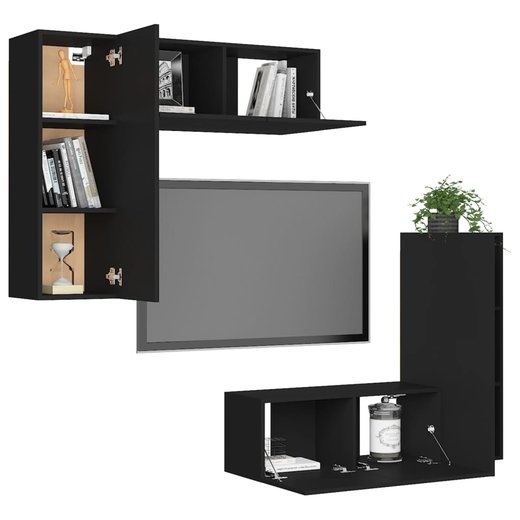 4-tlg. TV-Schrank-Set Schwarz Spanplatte