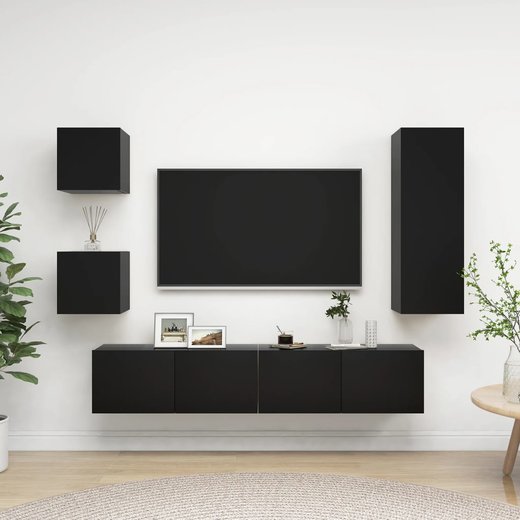 5-tlg. TV-Schrank-Set Schwarz Spanplatte