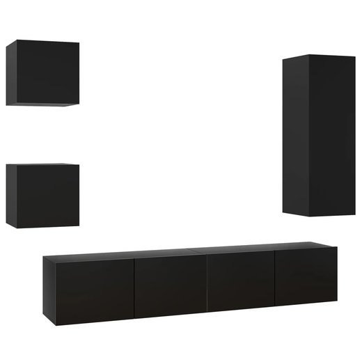 5-tlg. TV-Schrank-Set Schwarz Spanplatte