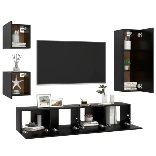 5-tlg. TV-Schrank-Set Schwarz Spanplatte