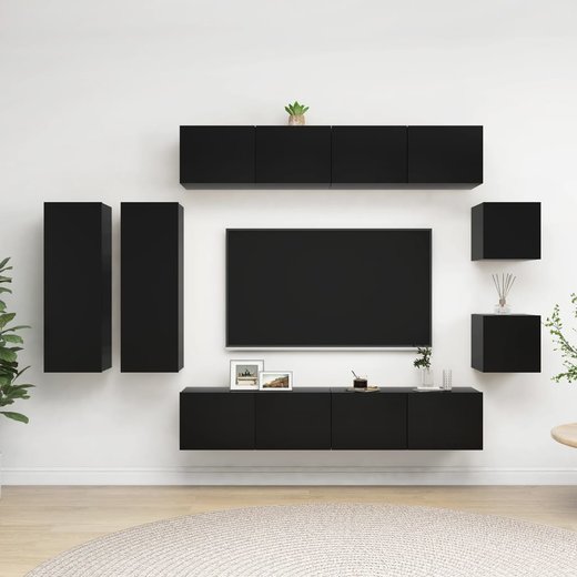 8-tlg. TV-Schrank-Set Schwarz Spanplatte