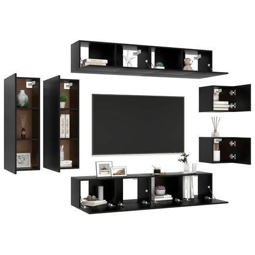 8-tlg. TV-Schrank-Set Schwarz Spanplatte