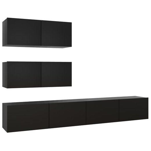 4-tlg. TV-Schrank-Set Schwarz Spanplatte