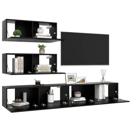 4-tlg. TV-Schrank-Set Schwarz Spanplatte