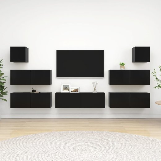 7-tlg. TV-Schrank-Set Schwarz Spanplatte