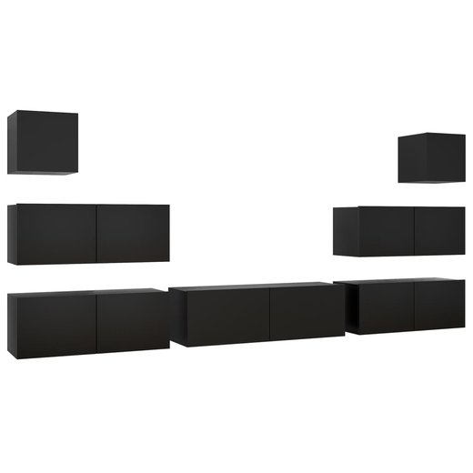 7-tlg. TV-Schrank-Set Schwarz Spanplatte