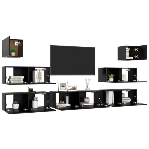 7-tlg. TV-Schrank-Set Schwarz Spanplatte