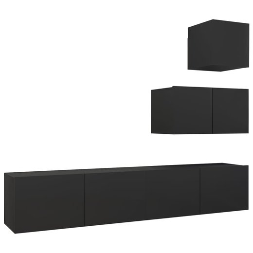 4-tlg. TV-Schrank-Set Schwarz Spanplatte