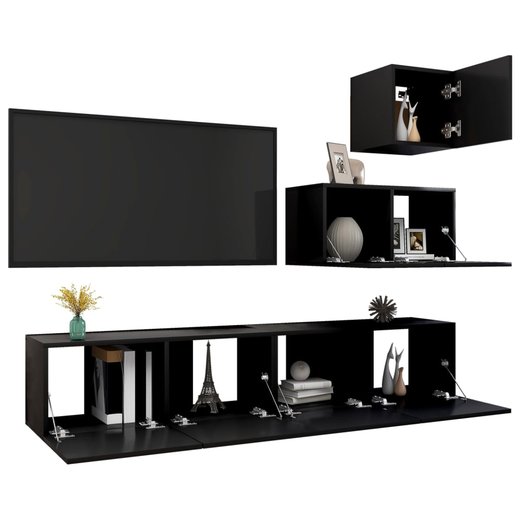 4-tlg. TV-Schrank-Set Schwarz Spanplatte