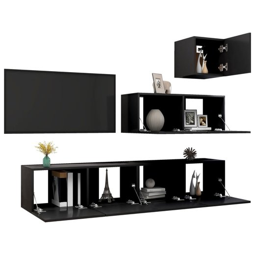 4-tlg. TV-Schrank-Set Schwarz Spanplatte