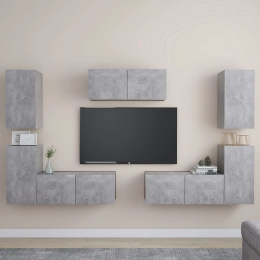 7-tlg. TV-Schrank-Set Betongrau Spanplatte