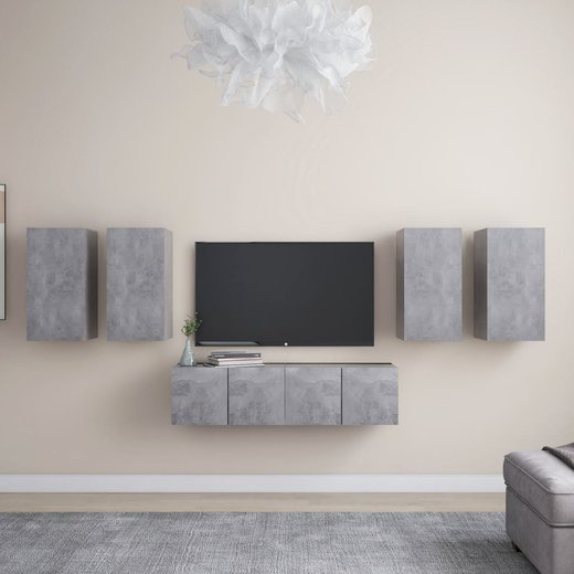 6-tlg. TV-Schrank-Set Betongrau Spanplatte