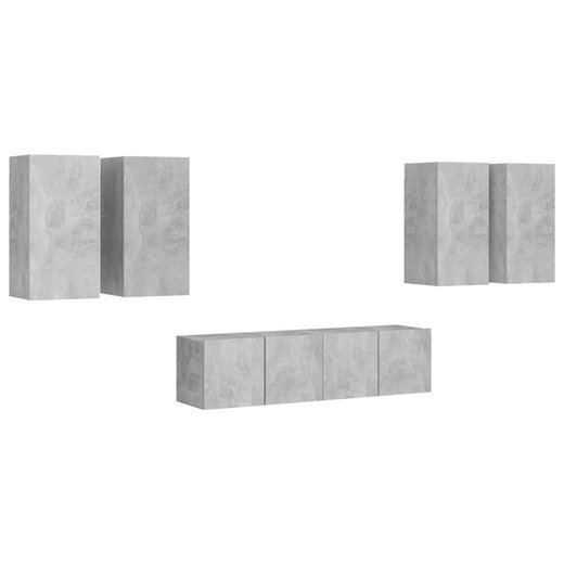 6-tlg. TV-Schrank-Set Betongrau Spanplatte