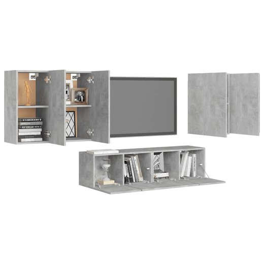 6-tlg. TV-Schrank-Set Betongrau Spanplatte