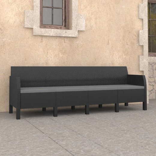 4-Sitzer-Gartensofa mit Kissen Anthrazit PP Rattan