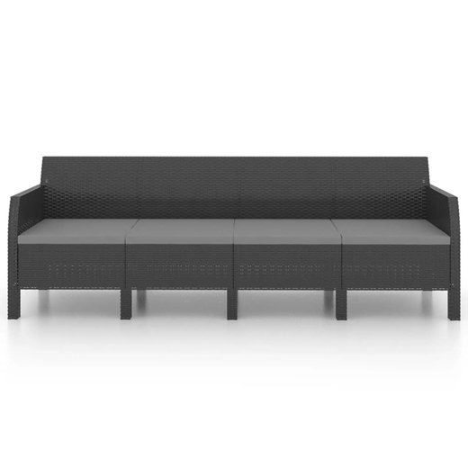 4-Sitzer-Gartensofa mit Kissen Anthrazit PP Rattan