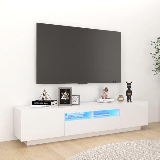 TV-Schrank mit LED-Leuchten Hochglanz-Wei 180x35x40 cm