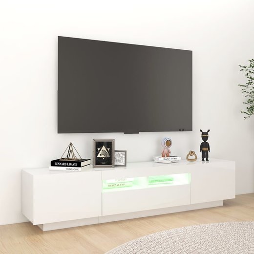 TV-Schrank mit LED-Leuchten Hochglanz-Wei 180x35x40 cm