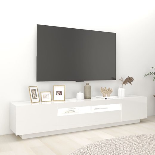 TV-Schrank mit LED-Leuchten Hochglanz-Wei 200x35x40 cm