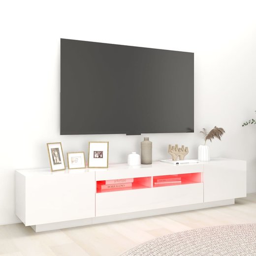 TV-Schrank mit LED-Leuchten Hochglanz-Wei 200x35x40 cm