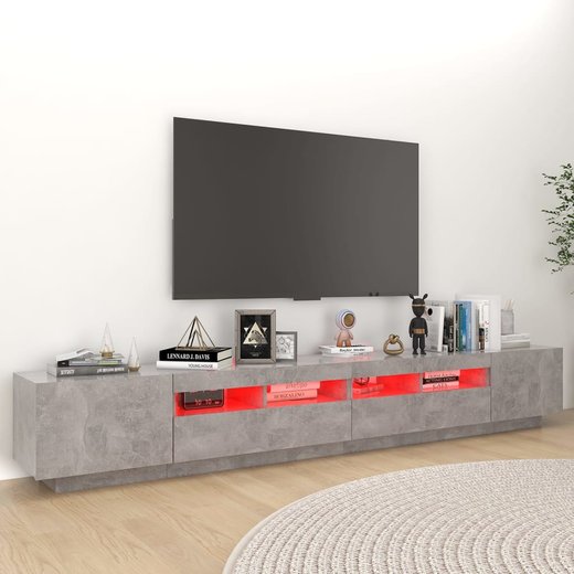 TV-Schrank mit LED-Leuchten Betongrau 260x35x40 cm