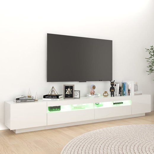TV-Schrank mit LED-Leuchten Hochglanz-Wei 260x35x40 cm