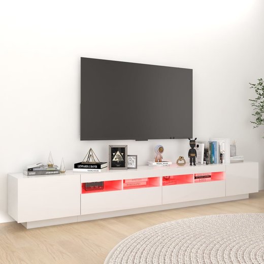 TV-Schrank mit LED-Leuchten Hochglanz-Wei 260x35x40 cm