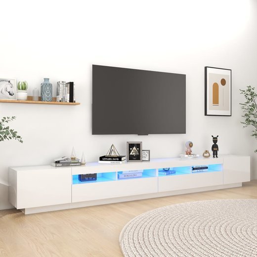 TV-Schrank mit LED-Leuchten Hochglanz-Wei 300x35x40 cm
