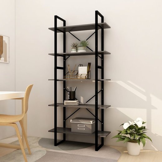 Bcherregal 5 Fcher Grau 80x30x175 cm Massivholz Kiefer