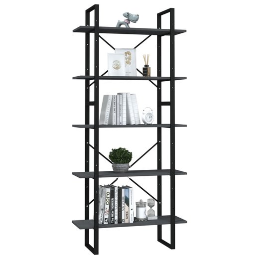 Bcherregal 5 Fcher Grau 80x30x175 cm Massivholz Kiefer