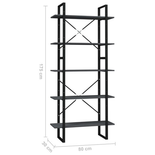 Bcherregal 5 Fcher Grau 80x30x175 cm Massivholz Kiefer