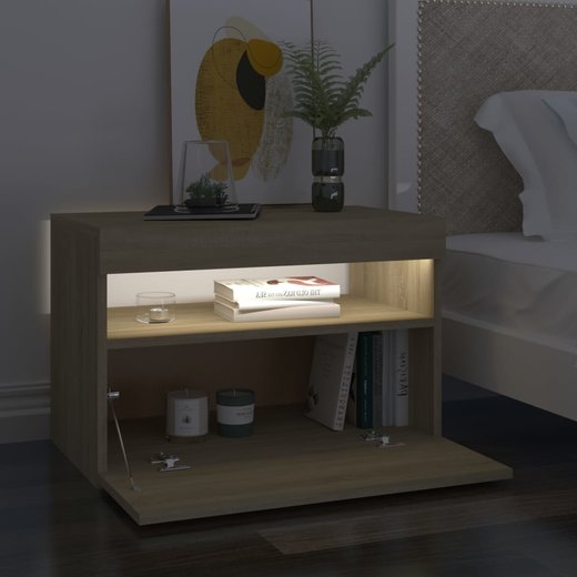 Nachttisch mit LED-Leuchten Sonoma-Eiche 60x35x40cm Spanplatte
