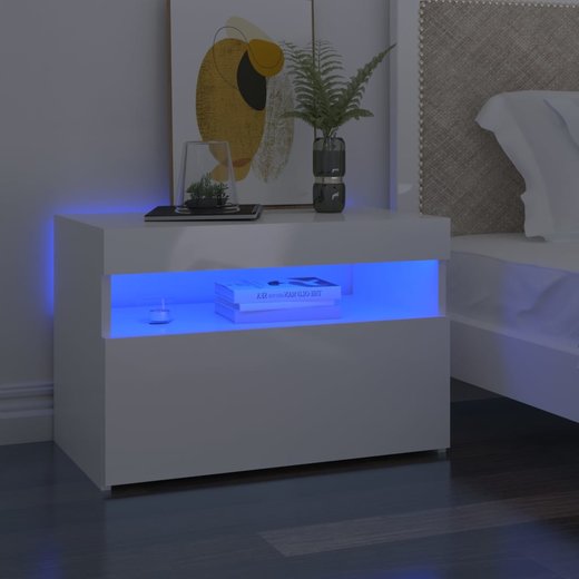 Nachttisch mit LED-Leuchten Hochglanz-Wei 60x35x40 cm