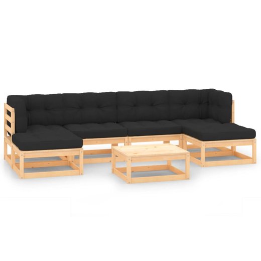 7-tlg. Garten-Lounge-Set mit Anthrazit Kissen Massivholz Kiefer