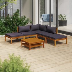 6-tlg. Garten-Lounge-Set mit Auflage Massivholz Akazie
