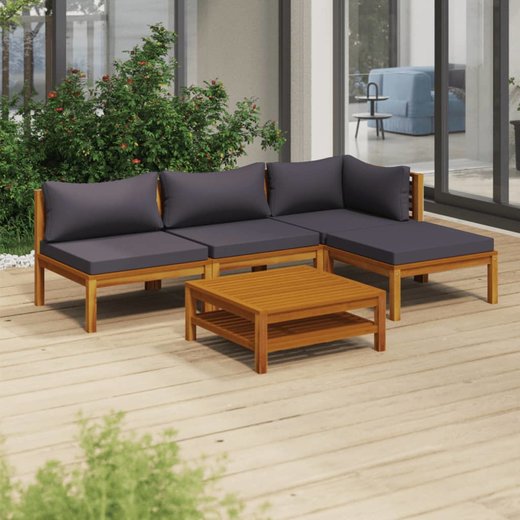 5-tlg. Garten-Lounge-Set mit Auflage Massivholz Akazie