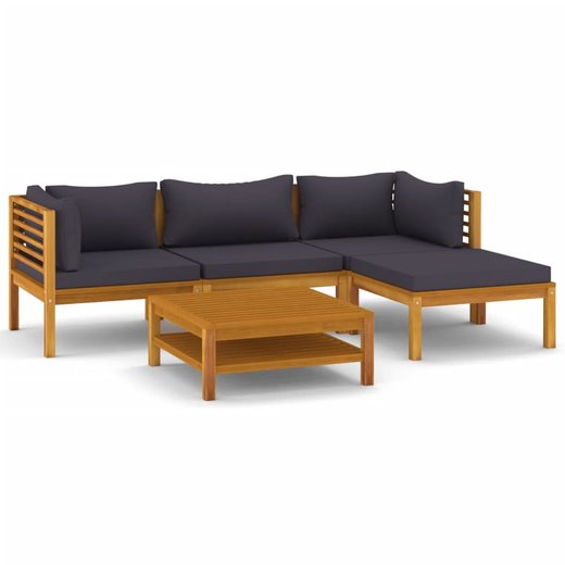 5-tlg. Garten-Lounge-Set mit Auflage Massivholz Akazie