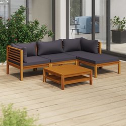 5-tlg. Garten-Lounge-Set mit Auflage Massivholz Akazie