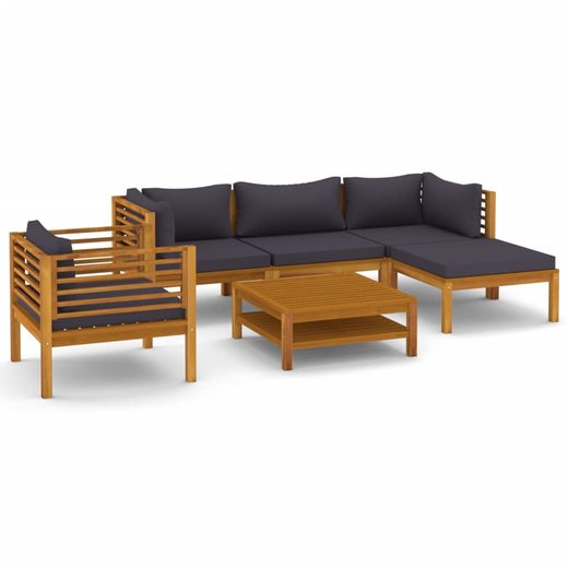 6-tlg. Garten-Lounge-Set mit Auflage Massivholz Akazie