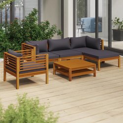6-tlg. Garten-Lounge-Set mit Auflage Massivholz Akazie