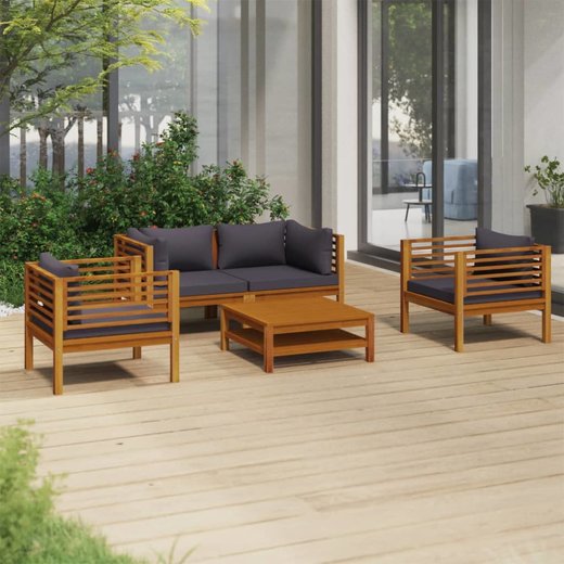 5-tlg. Garten-Lounge-Set mit Auflage Massivholz Akazie