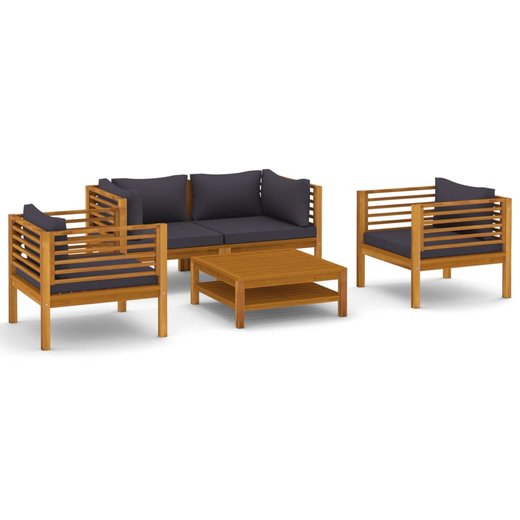 5-tlg. Garten-Lounge-Set mit Auflage Massivholz Akazie