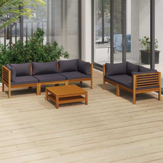 6-tlg. Garten-Lounge-Set mit Auflage Massivholz Akazie