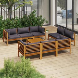 9-tlg. Garten-Lounge-Set mit Kissen Massivholz Akazie