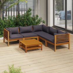 6-tlg. Garten-Lounge-Set mit Auflage Massivholz Akazie